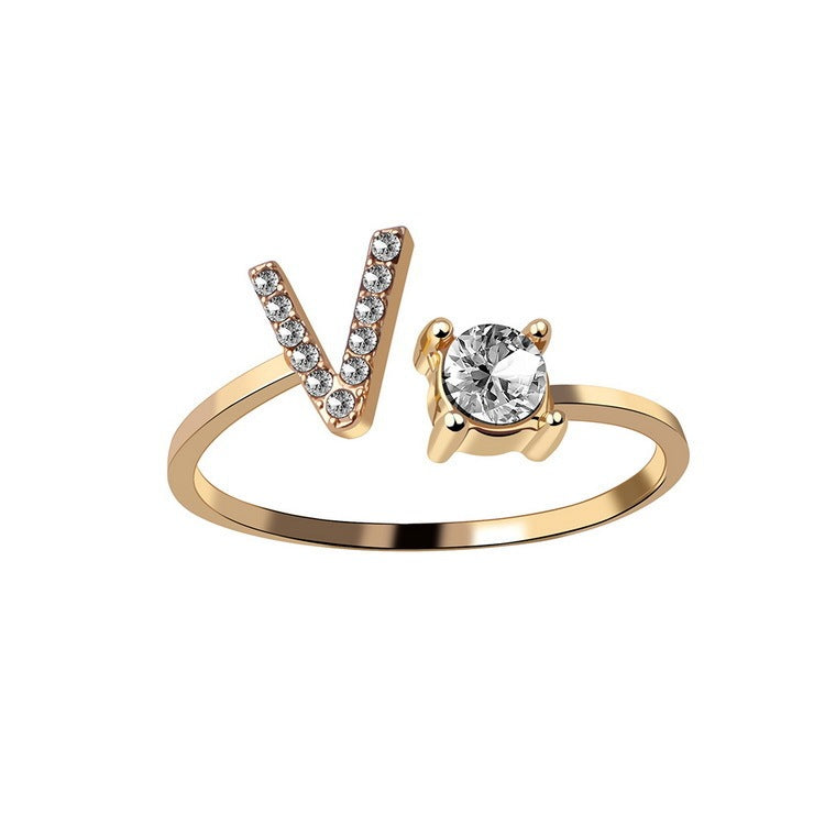Noa Voitté™ | Couple Rings with Initials – Adjustable, A–Z Letters, Gold/Silver/Rose Gold