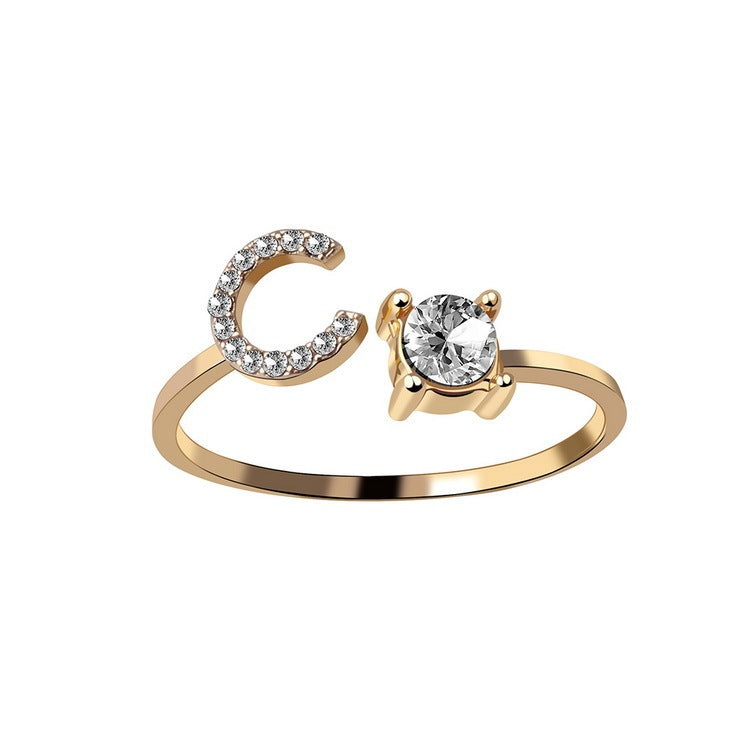 Noa Voitté™ | Couple Rings with Initials – Adjustable, A–Z Letters, Gold/Silver/Rose Gold