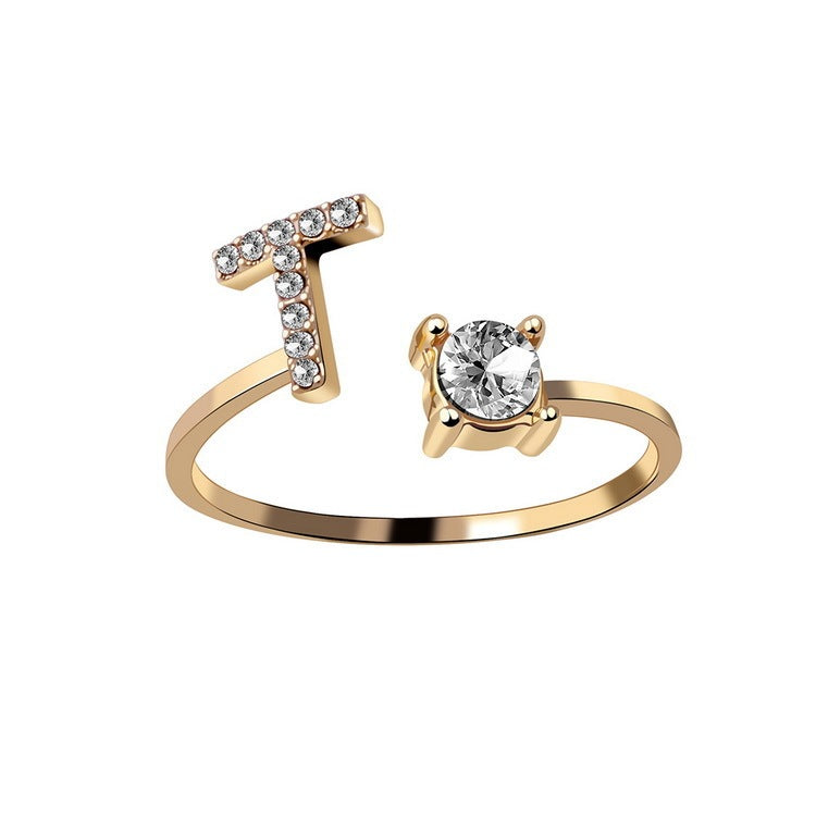 Noa Voitté™ | Couple Rings with Initials – Adjustable, A–Z Letters, Gold/Silver/Rose Gold