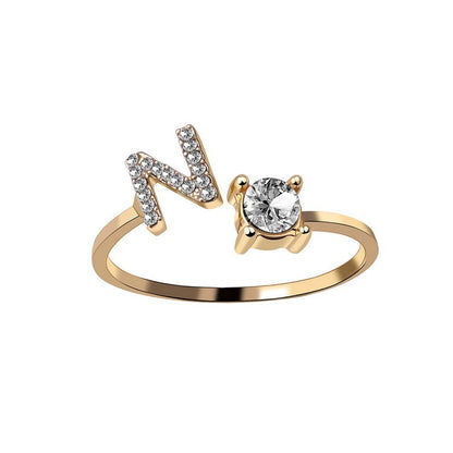 Noa Voitté™ | Couple Rings with Initials – Adjustable, A–Z Letters, Gold/Silver/Rose Gold