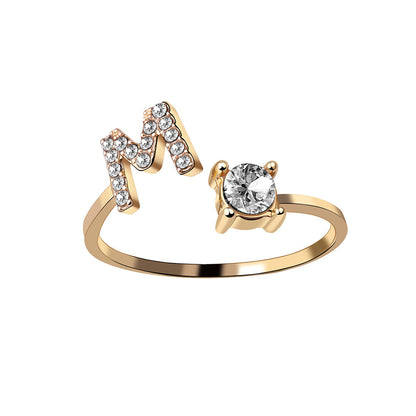 Noa Voitté™ | Couple Rings with Initials – Adjustable, A–Z Letters, Gold/Silver/Rose Gold